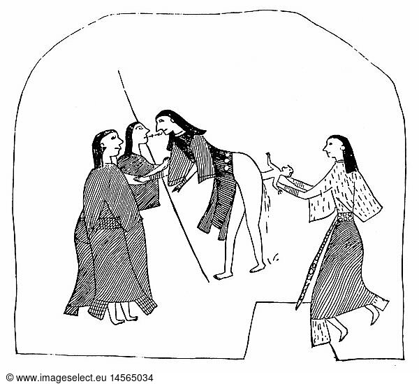 SG hist.  Medizin  Geburt / GynÃ¤kologie  Hebamme vom Stamm Kiowa verabreicht GebÃ¤render ein Brechmittel zur UnterstÃ¼tzung der Wehen  Zeichnung  um 1870
