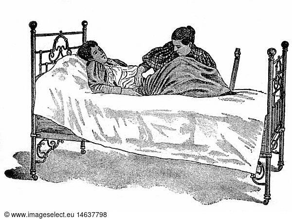 SG hist.  Medizin  GynÃ¤kologie  Untersuchung im Liegen nach Thure Brandt  Xylografie  aus: Friedrich Eduard Bilz  'Das neue Naturheilverfahren'  Leipzig  1902