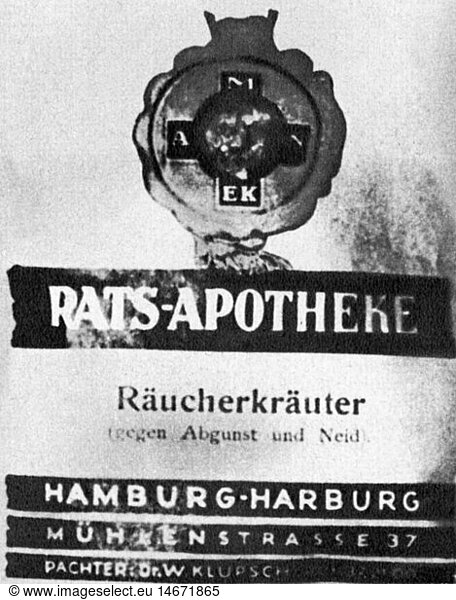 SG hist.  Medizin  Medikamente  Verpackung fÃ¼r RÃ¤ucherkrÃ¤uter  Rats-Apotheke  Hamburg - Harburg  20. Jahrhundert