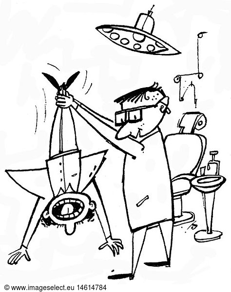 SG hist.  Medizin  Zahnmedizin  'Sehen Sie  die Plombe fÃ¤llt nicht raus'  Zeichnung von Jacma  aus der Serie 'Au  Backe!'  aus: 'Humanitas'  8. Jahrgang  Heft 23  Berlin  23.11.1967