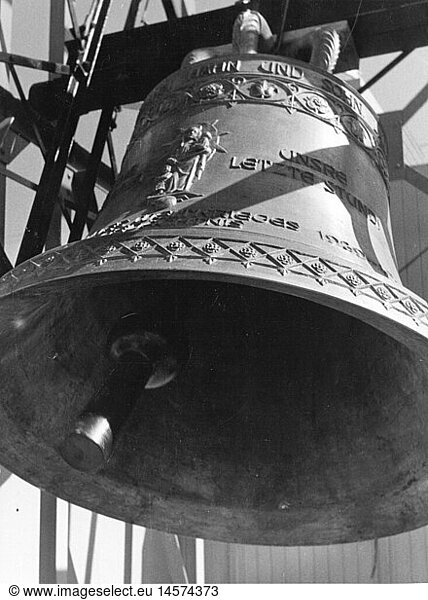 SG hist.  Metalle  Glocken  Kirchenglocke mit Inschrift 'Unsere letzte Stunde'  20. Jahrhundert