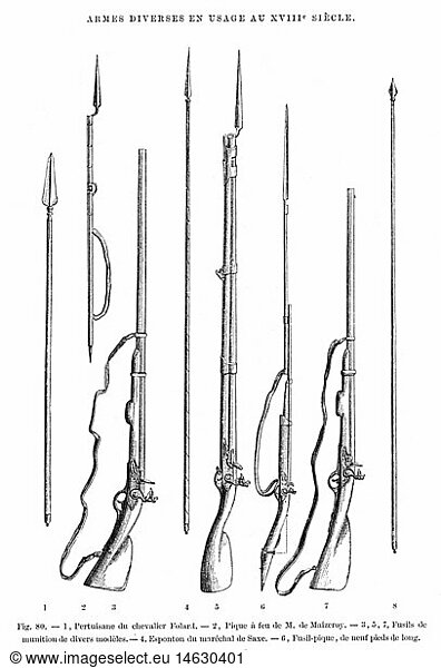 SG hist.  MilitÃ¤r  Waffen und RÃ¼stungen  verschiedene Waffen des 18. Jahrhundert  Xylografie  19. Jahrhundert