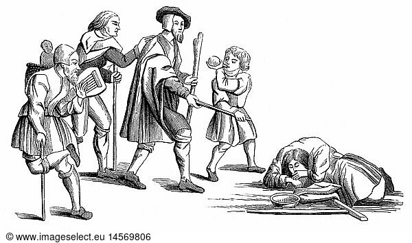 SG hist.  Mittelalter  Menschen  Blinde und Bettler  nach GemÃ¤lden und Tapisserien  Reims  15. Jahrhundert  Zeichnung  20. Jahrhundert
