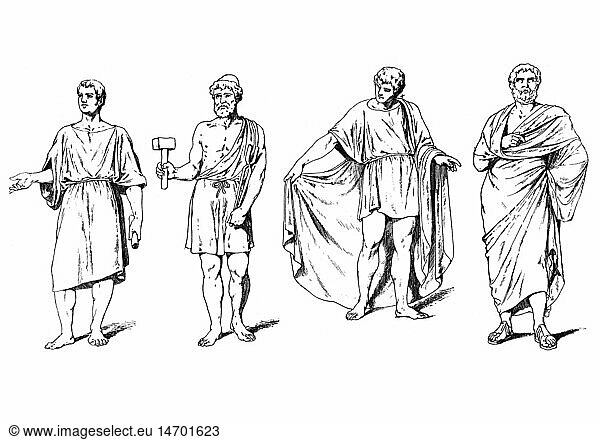 SG hist.  Mode  Antike  mÃ¤nnliche Kleidung  Xylografie  aus: Jakob von Falke  'Hellas und Rom'  Stuttgart  1879