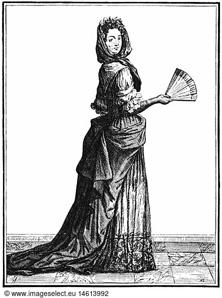 SG hist.  Mode  17. Jahrhundert  Dame der Barockzeit  Kupferstich  17. Jahrhundert