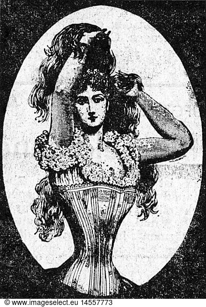 SG hist.  Mode  19. Jahrhundert  Frau im Korsett  Xylografie  19. Jahrhundert