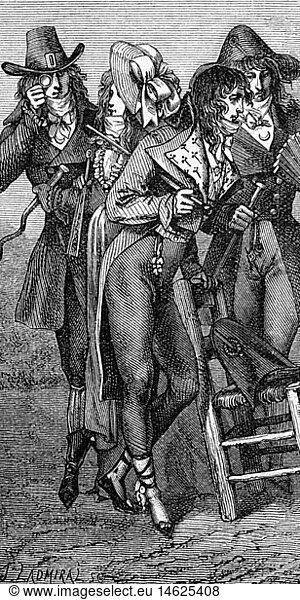 SG hist.  Mode  18. Jahrhundert  modisch gekleidete Franzosen zur Zeit des Direktoriums  Kupferstich von J.Ladmiral  18. Jahrhundert