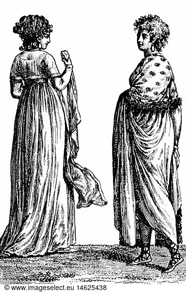 SG hist.  Mode  18. Jahrhundert  nach Pariser Mode gekleidete Frauen  Kupferstich  1799
