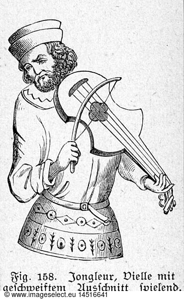 SG hist.  Musik  Musiker  Geigenspieler  nach Manuskript  Frankreich  15. Jahrhundert  Xylografie  19. Jahrhundert