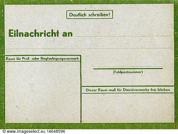 SG hist.  Nachkriegszeit  Suchdienst  Deutschland  Mitteilungskarte  1940er / 1950er Jahre