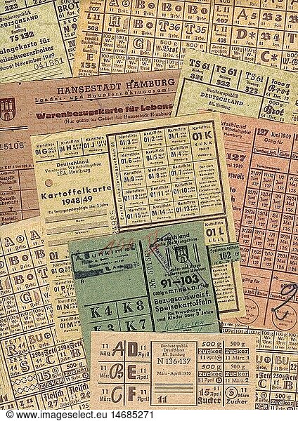 SG hist.  Nachkriegszeit  Wirtschaft  Lebensmittelkarten  Hamburg  Deutschland  1947 bis 1950