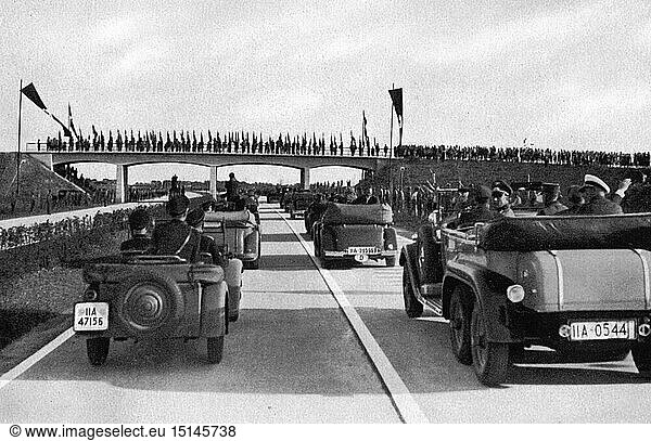 SG hist.  Nationalsozialismus  Architektur  Autobahnbau  ErÃ¶ffnung der Strecke MÃ¼nchen - Reichsgrenze  Ankunft von Reichskanzler Adolf Hitler  1938