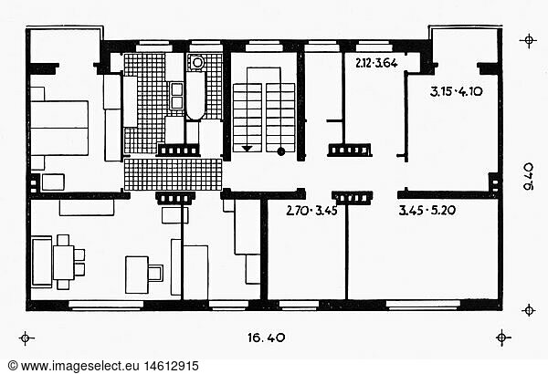 SG hist  Nationalsozialismus  Architektur  Deutschland  Berlin  Charlottenburg-Nord  GrundriÃŸ  2 1/2 Zimmer Wohnung  57 98 quadratmeter  Entwurf  StÃ¤dtisches Hauptplanungsamt  um 1938