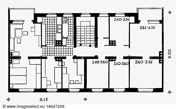 SG hist  Nationalsozialismus  Architektur  Deutschland  Berlin  Charlottenburg-Nord  GrundriÃŸ  2 2/2 Zimmer Wohnung  68 03 quadratmeter  Entwurf  StÃ¤dtisches Hauptplanungsamt  um 1938