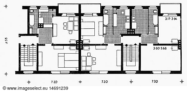 SG hist  Nationalsozialismus  Architektur  Deutschland  Berlin  Charlottenburg-Nord  GrundriÃŸ  2 Zimmer Wohnung  51 07 quadratmeter  Entwurf  StÃ¤dtisches Hauptplanungsamt  um 1938