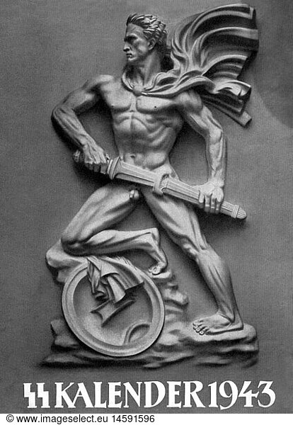 SG hist.  Nationalsozialismus  Kunst / Kultur  Bildhauerei  Relief 'Der WÃ¤chter'  von Arno Breker  Titelblatt  SS Kalender 1943