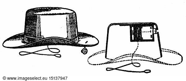 SG hist.  Photographie  Kameras  in einem Hut versteckte Kamera  von Neck  BrÃ¼ssel  Xylografie  1885