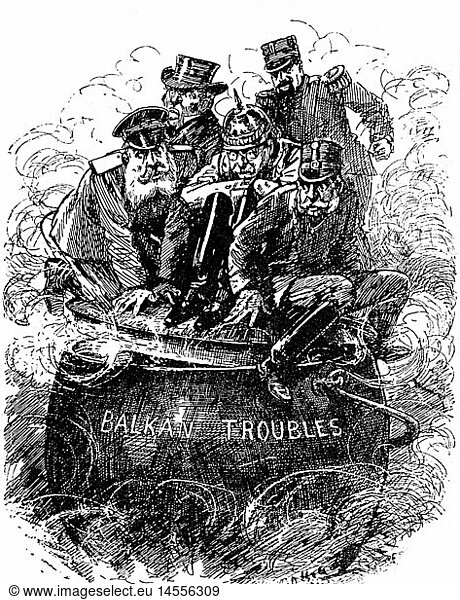 SG hist.  Politik  Balkan  Karikatur  'Der Siedepunkt'  Xylografie  'Punch'  London  2.10.1912