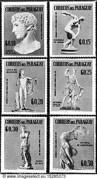 SG hist.  Post  Briefmarken  Paraguay  Sondermarken zu 10  15  20  25  30 und 50 Centimos  Serie BerÃ¼hmte Skulpturen  Ausgabedatum: 1967