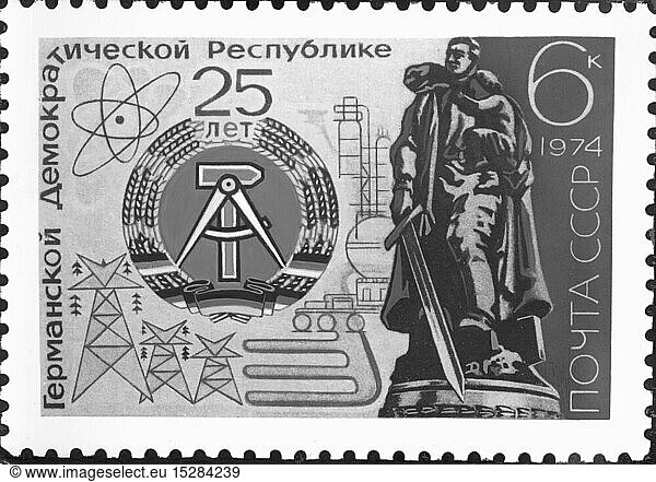 SG hist.  Post  Briefmarken  Russland  6 Kopeken Briefmarke  25 Jahre Deutsche Demokratische Republik  Ausgabedatum: 1974