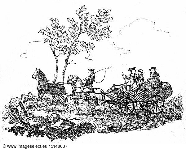 SG hist.  Post  Postkutschen  preuÃŸischer Personenpostwagen  1. HÃ¤lfte 18. Jahrhundert  Xylografie  Ende 19. Jahrhundert