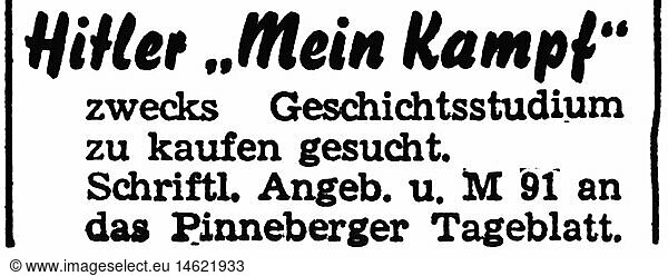 SG hist.  Presse  Anzeigen  Suche nach 'Mein Kampf' von Adolf Hitler  'Pinneberger Tagblatt'  1960