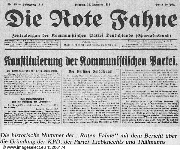 SG hist.  Presse  Zeitschriften  'Die Rote Fahne'  Titelseite  1. Jahrgang  Nummer 45  Berlin  31.12.1918