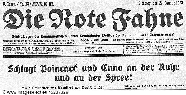 SG hist.  Presse  Zeitschriften  'Die Rote Fahne'  Titelseite  6. Jahrgang  Nummer 18  Berlin  23.1.1923
