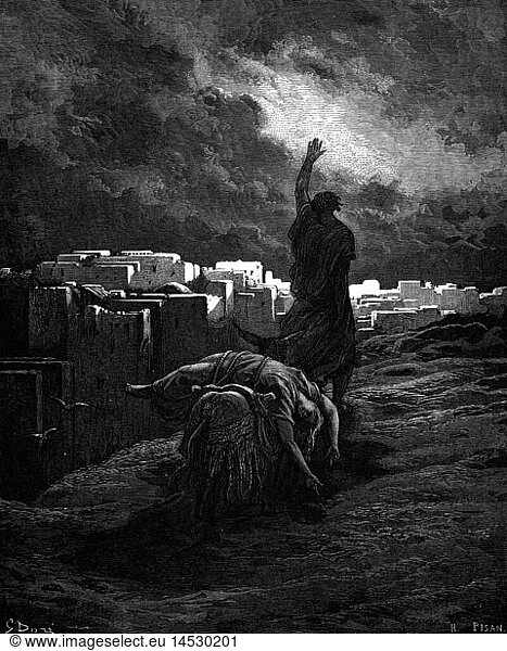 SG hist  Religion  Biblische Szenen  'Ephraim fÃ¼hrt seine Frau fort'  Xylographie zur Bibel von Gustave DorÃ©  1866