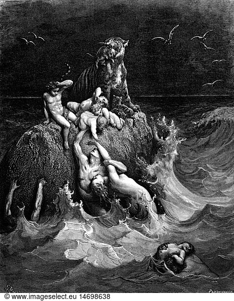 SG hist. Religion  Biblische Szenen  Sintflut  'Die SÃ¼ndflut: Der Untergang alles Fleisches'  Xylographie von Gustave Dore (1832 - 1883)