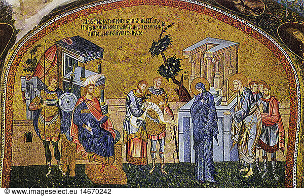 SG hist  Religion  Biblische Szenen  VolkszÃ¤hlung unter Statthalter Publius Sulpicius Quirinius 6/7 n. Chr.  Druck nach Mosaik  Chora-Kirche  Istanbul  14. Jahrhundert