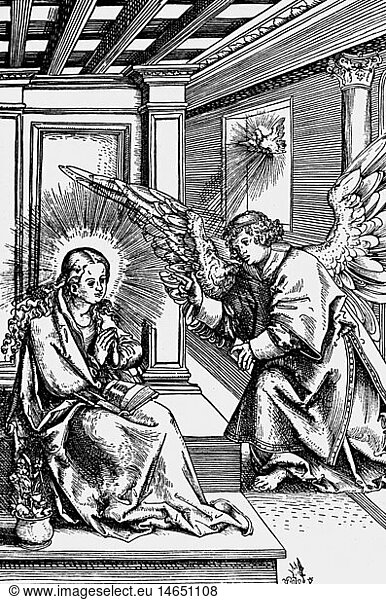 SG hist  Religion  Chistentum  Maria  Muttergottes  'MariÃ¤ VerkÃ¼ndigung'  Holzschnitt von Lucas Cranach der Ã„ltere  um 1512