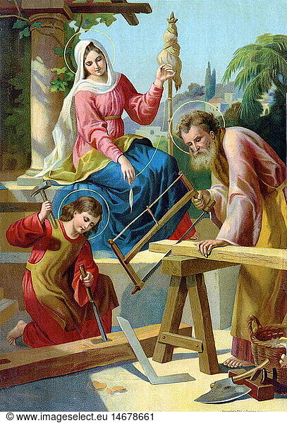 SG hist.  Religion  Christentum  Die heilige Familie  Maria  Josef  Jesus  Wandbild  Lithographie  Deutschland  1900