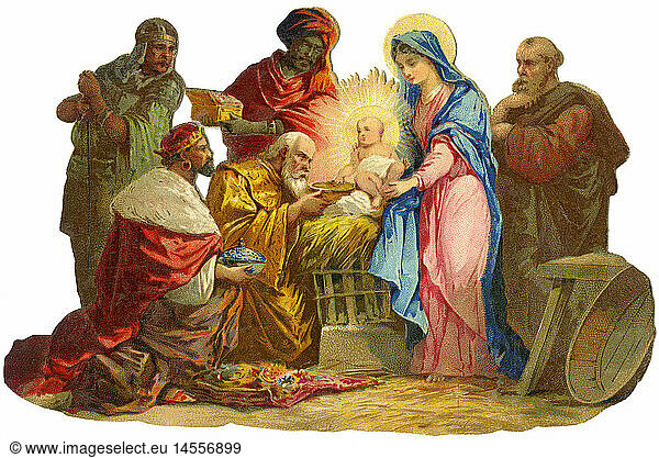 SG hist.  Religion  Christentum  Jesus Christus  Christi Geburt  Heilige Familie  Maria  Josef  Jesus  Lithographie  Deutschland  um 1895