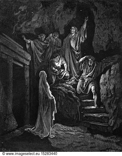 SG hist.  Religion  Christentum  Jesus Christus  Szenen aus seinem Leben  Auferweckung des Lazarus  Xylografie von Gustave Dore (1832 - 1883)  Tours  1866