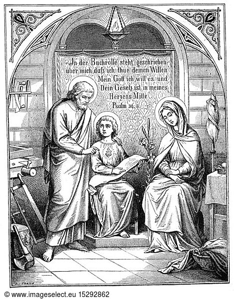 SG hist.  Religion  Christentum  Jesus Christus  Szenen aus seinem Leben  'Heilige Familie'  Xylografie  von L.Traub  19. Jahrhundert