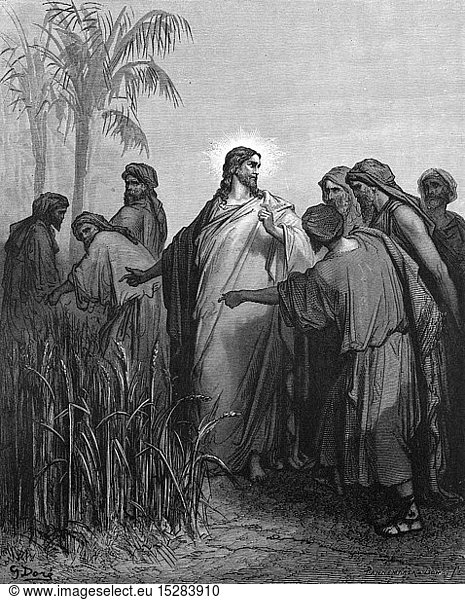 SG hist.  Religion  Christentum  Jesus Christus  Szenen aus seinem Leben  JÃ¼nger ernten Getreide am Sabbat  Xylografie von Gustave Dore (1832 - 1883)  Tours  1866