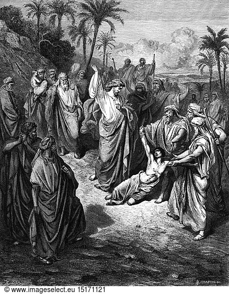 SG hist.  Religion  Christentum  Jesus Christus  Szenen aus seinem Leben  Jesus heilt einen Besessenen  Xylografie von Gustave Dore (1832 - 1883)  Tours  1866