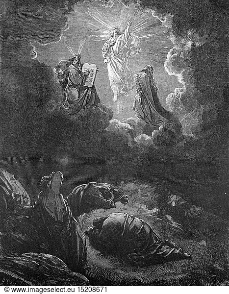 SG hist.  Religion  Christentum  Jesus Christus  Szenen aus seinem Leben  VerklÃ¤rung Christi  Xylografie von Gustave Dore (1832 - 1883)  Tours  1866
