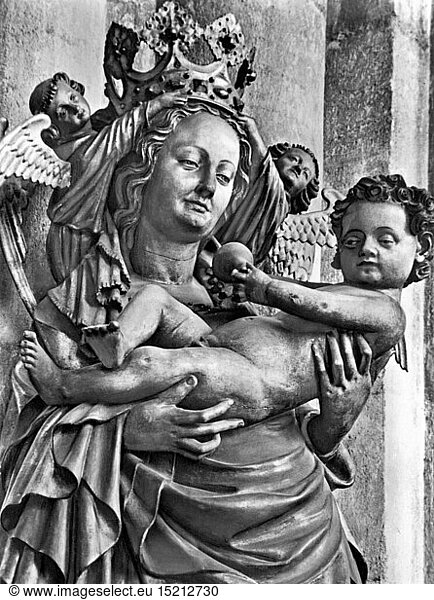 SG hist.  Religion  Christentum  Madonna / Maria mit Kind  Madonna im Strahlenkranz  1438  Statue  Holz  bemalt  vergoldet  St. Sebald  NÃ¼rnberg