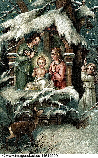 SG hist.  Religion  Kitschdarstellungen  Geburt von Jesus Christus  farbige Postkarte SG hist., Religion, Kitschdarstellungen, Geburt von Jesus Christus, farbige Postkarte,