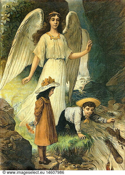 SG hist.  Religion  Schutzengelbild  Schutzengel  Kinder  Deutschland  um 1900