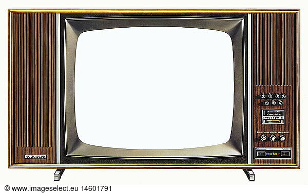 SG hist.  Rundfunk  Fernsehen  Fernseher  Grundig Zauberspiegel T 801 Color  GehÃ¤usefront  Bildschirm  leer  damaliger Ladenpreis: DM 1764.- 1968
