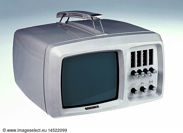 SG hist.  Rundfunk  Fernsehen  Fernseher  Transistorfernseher  kleiner tragbarer Schwarzweissfernseher  Modell Mini-Vidi  weiss  TV-GerÃ¤t  unbekannter Hersteller  Deutschland  um 1982