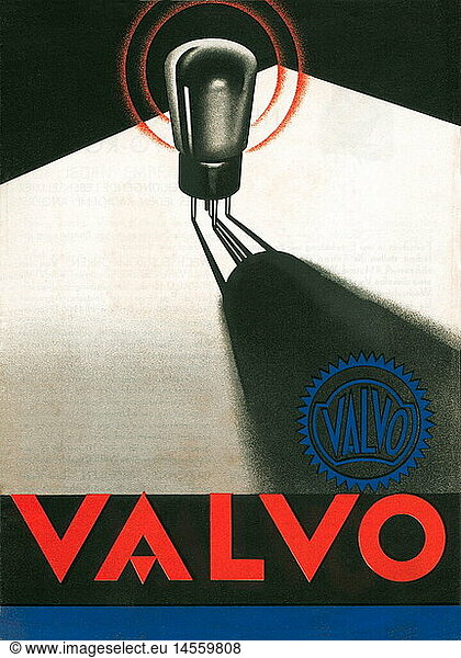 SG hist.  Rundfunk  Radio  Werbung fÃ¼r RadiorÃ¶hren von Valvo  Deutschland  um 1938 SG hist., Rundfunk, Radio, Werbung fÃ¼r RadiorÃ¶hren von Valvo, Deutschland, um 1938,