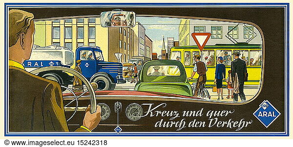 SG hist.  Spiel  Gesellschaftsspiel  Aral  Kreuz und quer durch den Verkehr  Werbegesellschaftsspiel  Deutschland  um 1956