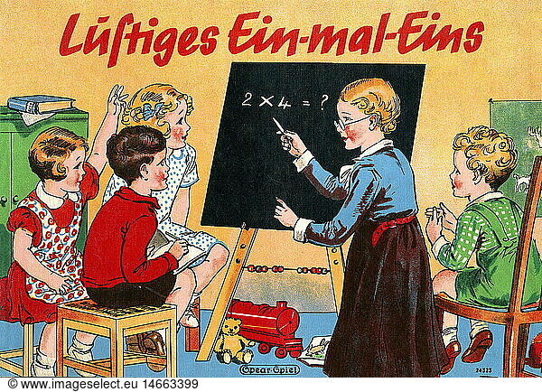 SG hist.  Spiele  Gesellschaftsspiel  'Lustiges Ein-mal-Eins'  Lehrerin  Schulklasse  Deutschland  um 1930