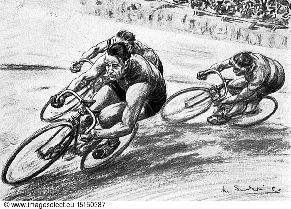 SG hist.  Sport  Radsport  Radrennen  Steherrennen  Zeichnung  1930er