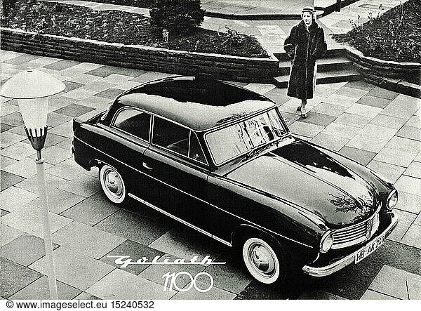 SG hist.  Verkehr  Auto  Typen  Borgward  Goliath 1100  LuxusausfÃ¼hrung mit 55 PS  Hersteller Goliath Werke Bremen  gehÃ¶rte zur Borgward-Gruppe  Deutschland  1958