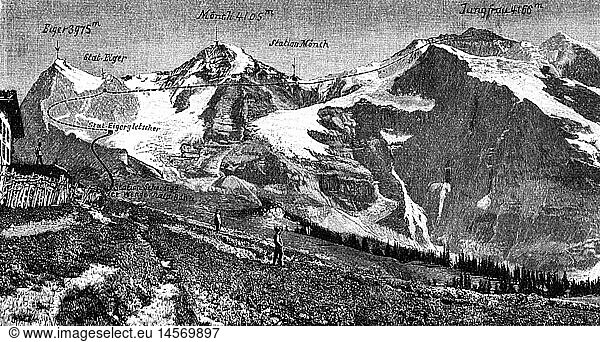 SG hist.  Verkehr  Eisenbahn  Jungfraubahn  Bau  geplante Trasse im GesamtÃ¼berblick  Xylografie  'Die Gartenlaube'  Nr. 19  1895